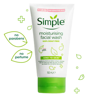 Simple Kind To Skin Moisturising Facial Wash 150ml, perfect for sensitive skin, non-comedogenic, soap-free formula.