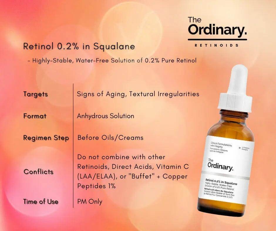 The Ordinary Retinol 0.2% in Squalane: Anti-aging skincare targeted for youthful, radiant skin.