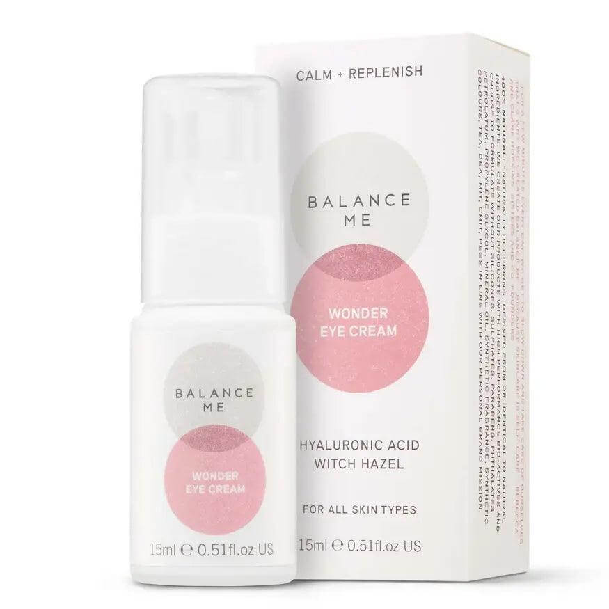 Balance Me Wonder Eye Cream 15ml bottle with packaging, promotes bright eyes and reduces dark circles.