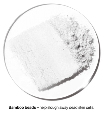 Bamboo beads in a dish, used for exfoliating and sloughing away dead skin cells.