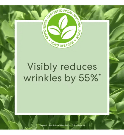 Long Life Herb serum benefits: Visibly reduces wrinkles by 55%, harvested from Okinawa, Japan.
