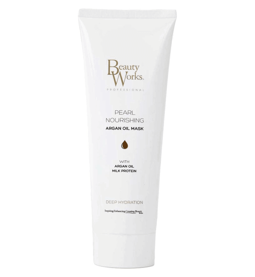 Beauty Works Pearl Nourishing Argan Oil Mask 250ml for deep hydration and hair texture improvement.