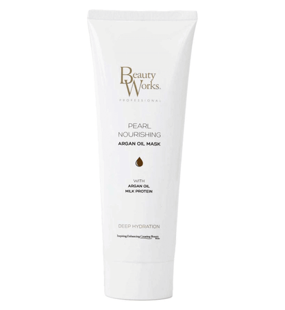 Beauty Works Pearl Nourishing Argan Oil Mask 250ml for deep hydration and hair texture improvement.