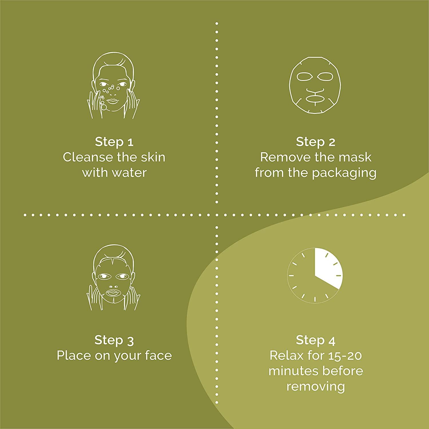 Step-by-step instructions for using the BeautyPro Nourishing Collagen Sheet Mask.