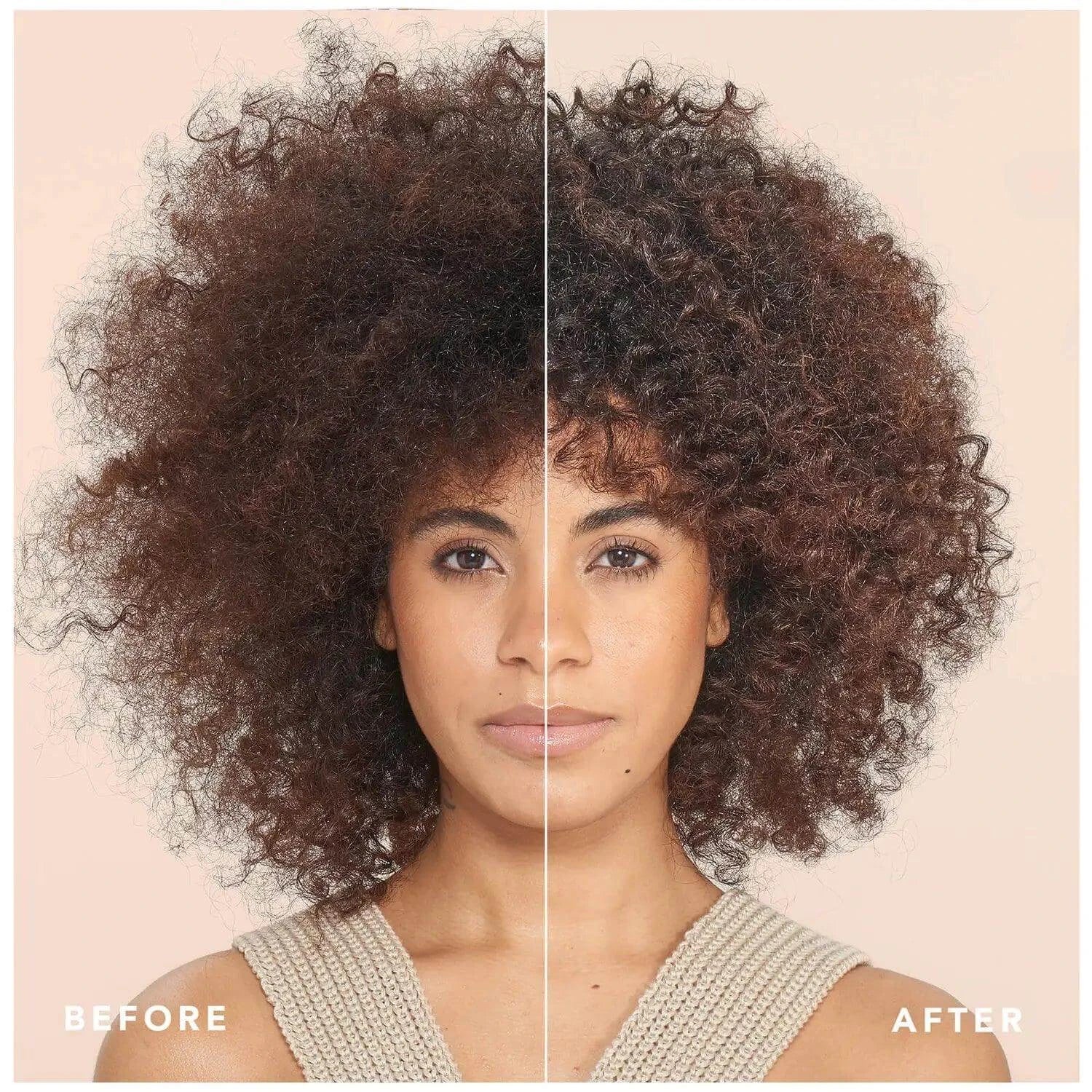 Before and after image showcasing hair rejuvenation with We Are Paradoxx Moisture Express Hair Mask.