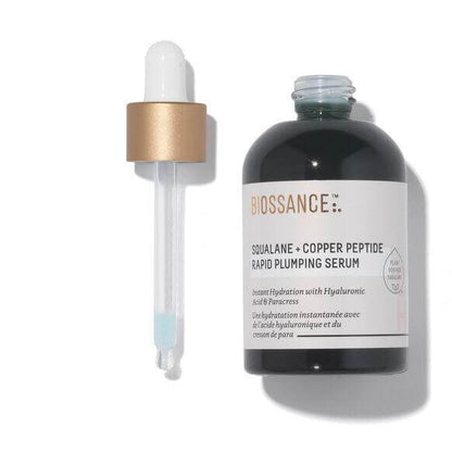 Biossance Squalane and Copper Peptide Rapid Plumping Serum 50ml with dropper for hydration and skin firmness.