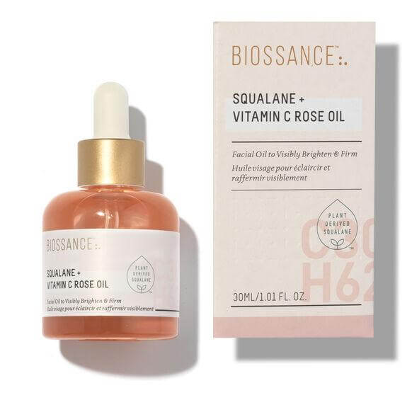 Biossance Squalane and Vitamin C Rose Oil 30ml, a facial oil for brightening and firming skin.