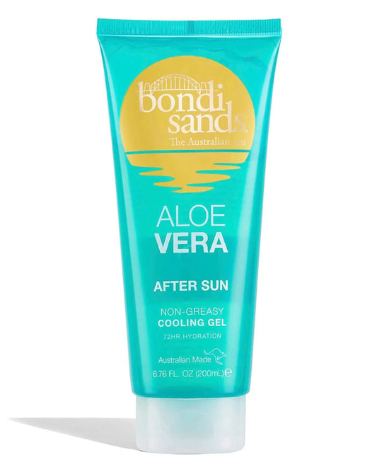 Bondi Sands Aloe Vera After Sun Cooling Gel 200ml tube, offers hydration and relief for sun-exposed skin.