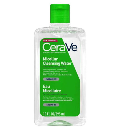 CeraVe Micellar Cleansing Water 295ml bottle for gentle makeup removal and skin protection.