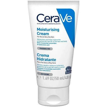CeraVe Moisturising Cream 50ml for dry skin, developed with dermatologists, rich in ceramides and hyaluronic acid.