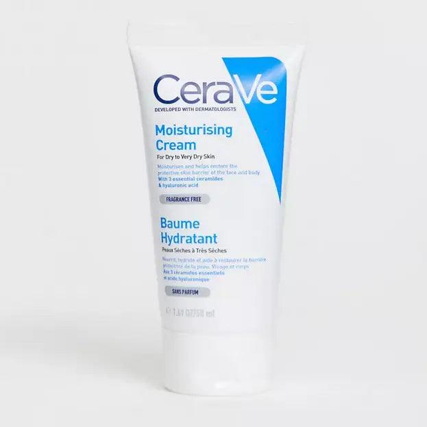 CeraVe Moisturising Cream 50ml tube, fragrance-free, for dry to very dry skin hydration.