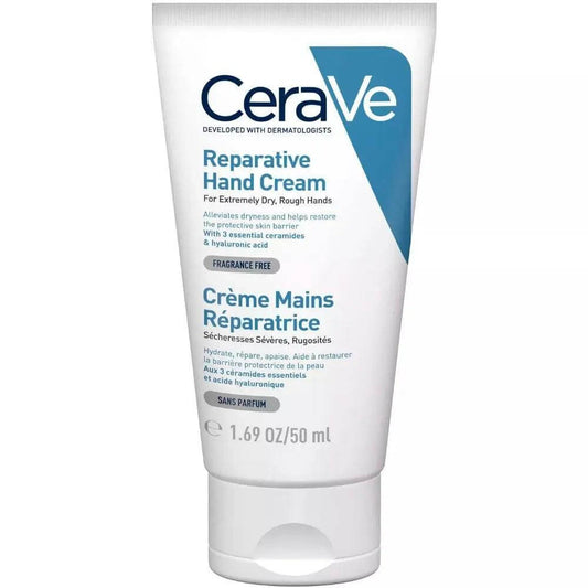 CeraVe Soothing & Repairing Hand Cream 50ml, fragrance-free hand cream with essential ceramides for dry hands.
