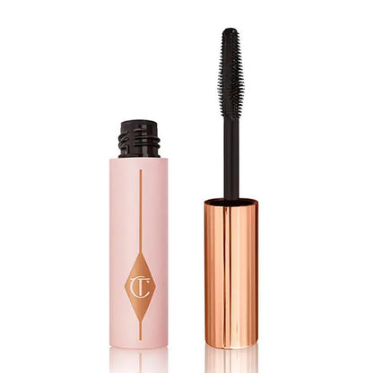 Charlotte Tilbury Push Up Lashes Travel Mascara 4ml with jet black brush for volume and length.