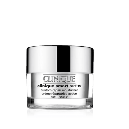 CLINIQUE Smart SPF 15 Custom Moisturizer in a sleek glass jar for radiant skin care.