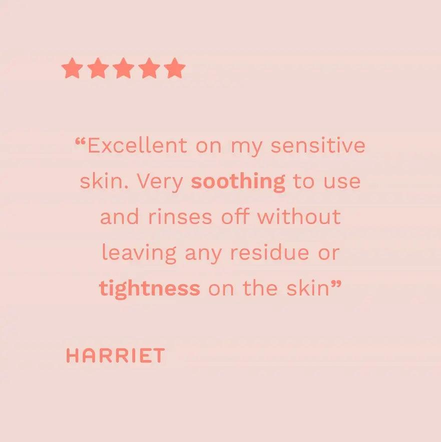 Ren Customer review highlighting the soothing effect of a skincare product for sensitive skin.
