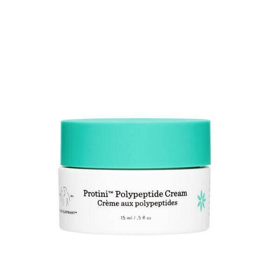 Drunk Elephant Protini Polypeptide Cream 15ml hydration and anti-aging skincare in a sleek white jar with turquoise lid.