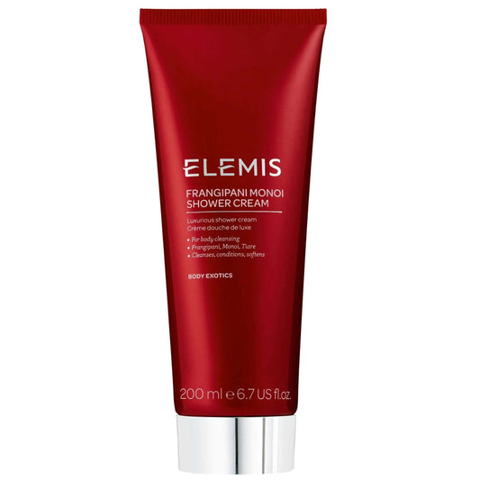 Elemis Frangipani Monoi Shower Cream 200ml tube, a luxurious floral body wash for gentle cleansing.