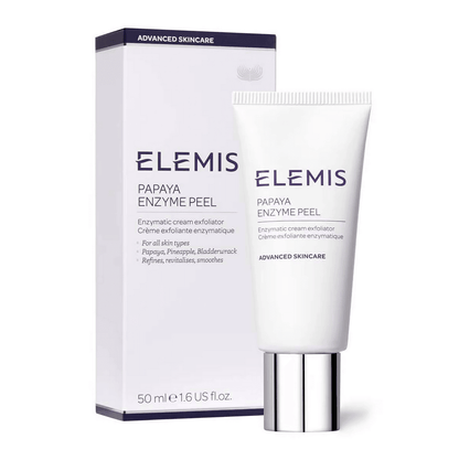 ELEMIS Papaya Enzyme Peel exfoliating cream in 50ml tube with box, designed to smooth and brighten skin.