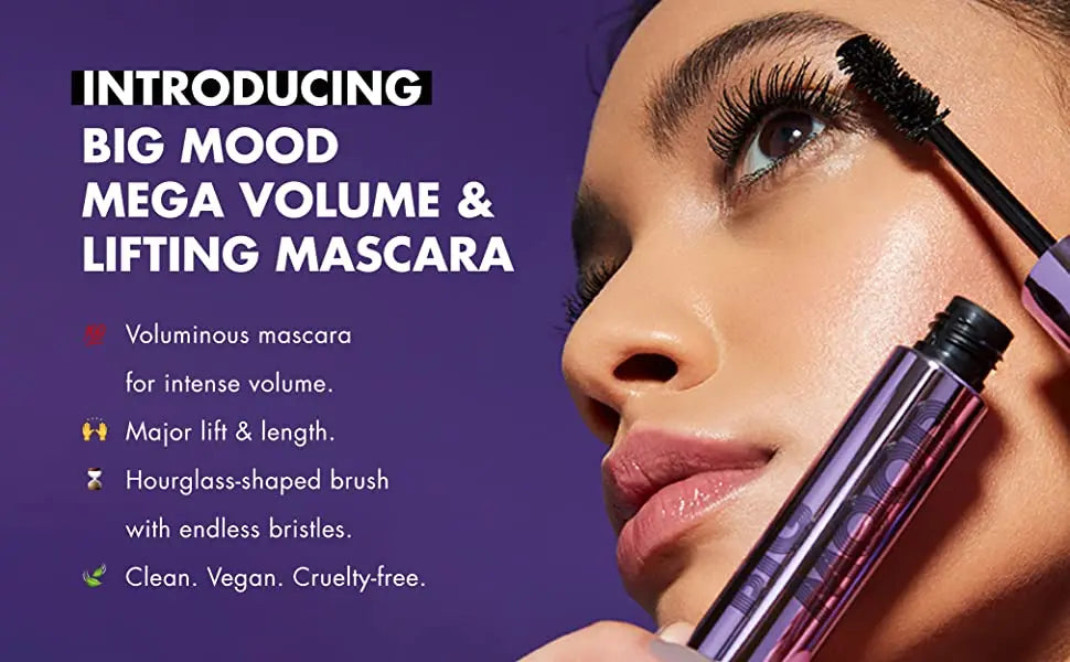 Introducing e.l.f Big Mood Mega Volume and Lifting Mascara for intense volume and long-lasting lift.