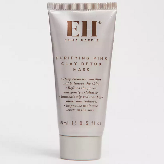 Emma Hardie Purifying Pink Clay Detox Mask 15ml tube for cleansing and balancing skin, enriched with moringa oil and Australian clay.