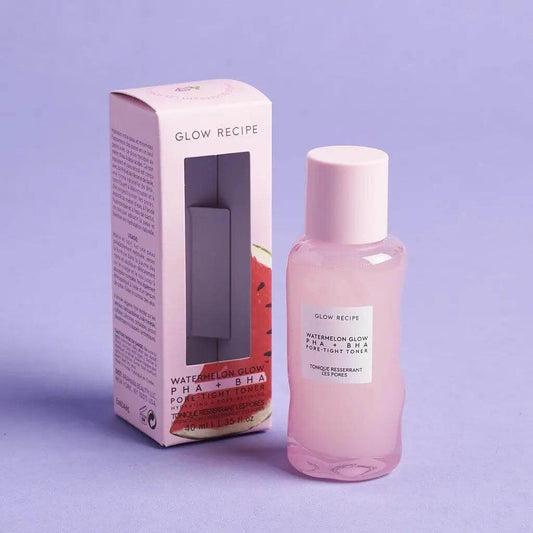 Glow Recipe Watermelon Glow PHA + BHA Toner 40ml with box, enhancing complexion and minimizing pores.