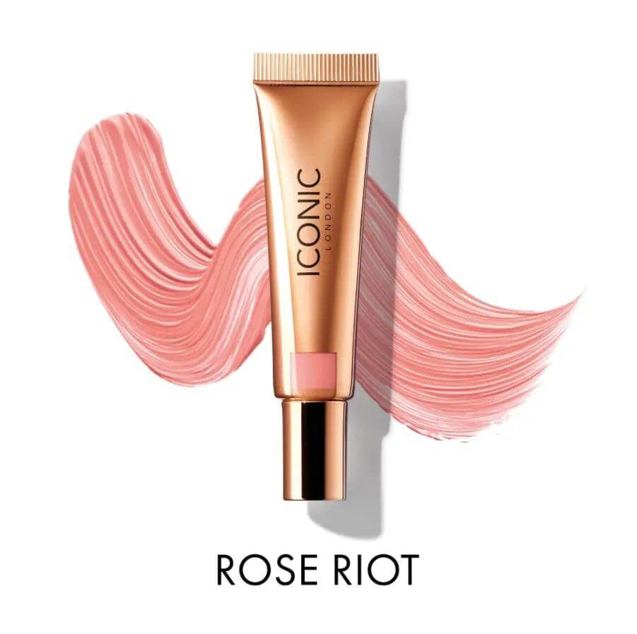 ICONIC London Sheer Blush in Rose Riot, a lightweight liquid blush for a radiant, natural glow on all skin tones.