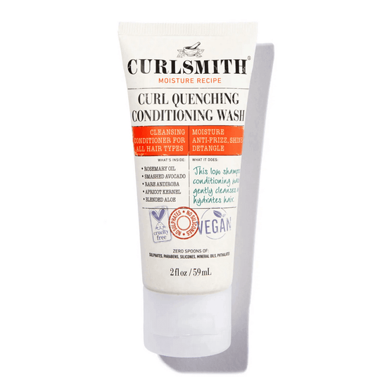 Curlsmith Curl Quenching Conditioning Wash 59ml tube for moisturizing and detangling all hair types, vegan and sulfate-free.