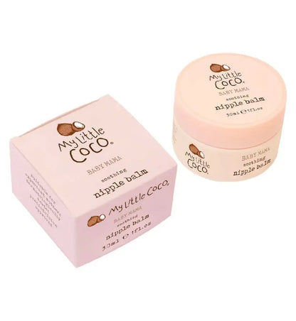 My Little Coco Baby Mama Soothing Nipple Balm 30ml in soft pink packaging for hydration during pregnancy and breastfeeding.