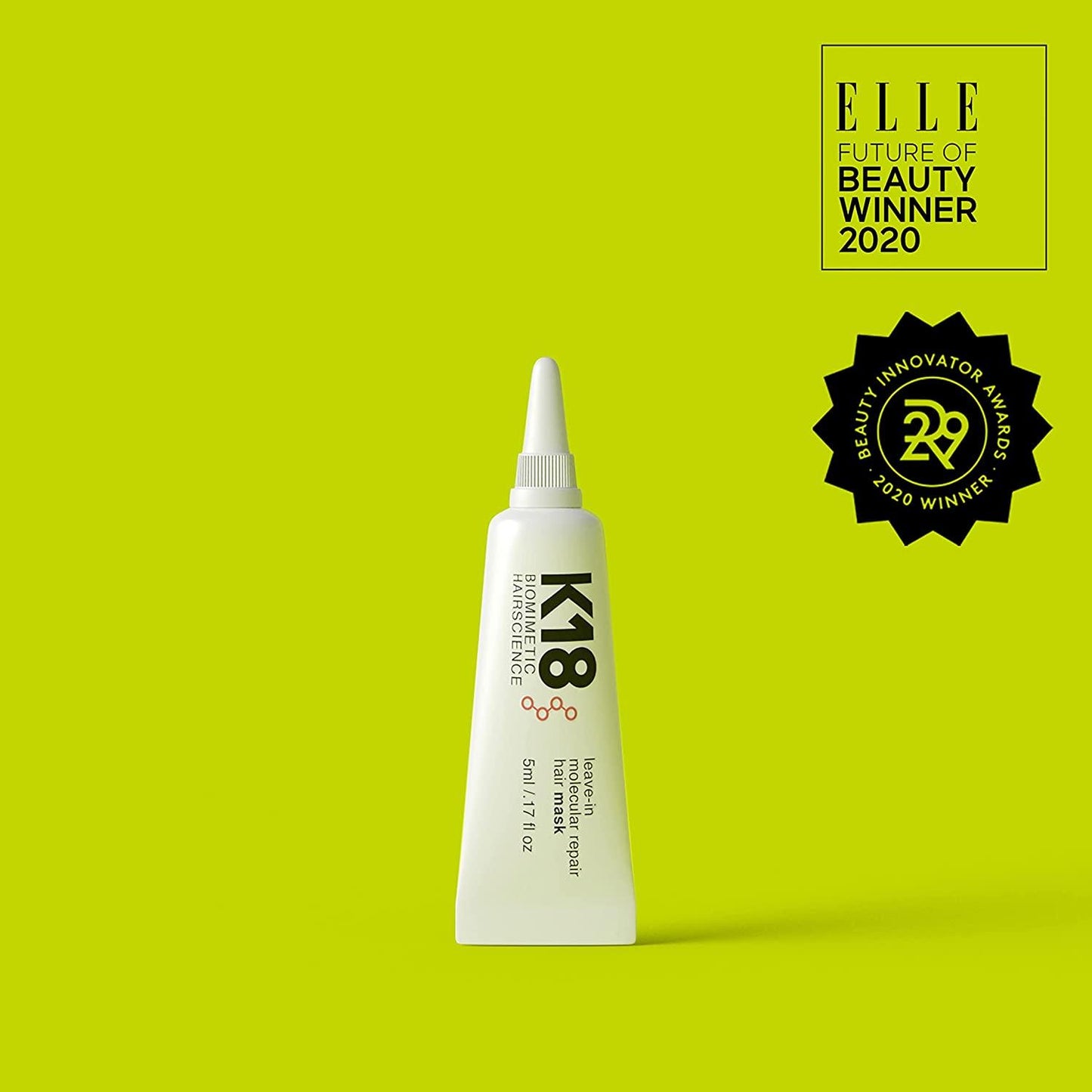 K18 Leave-In Molecular Repair Hair Mask 5ml, 2020 Beauty Winner, science-backed hair repair formula.