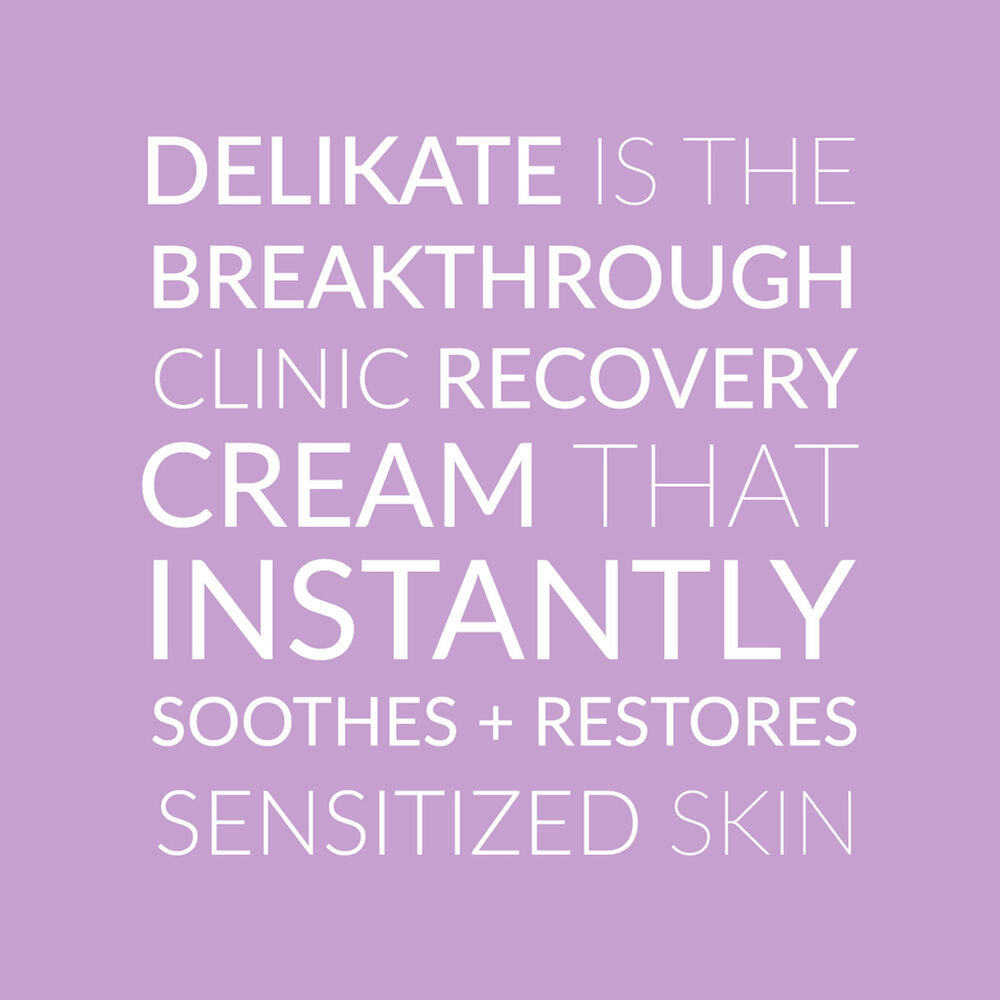 Text graphic highlighting Kate Somerville DeliKate Recovery Cream's ability to soothe and restore sensitive skin.