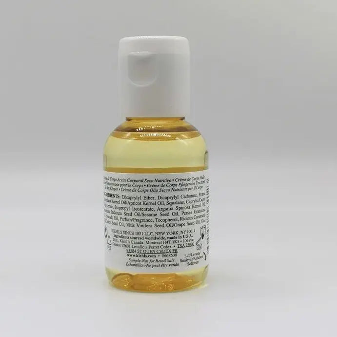 Kiehl's Creme de Corps Nourishing Dry Body Oil 40ml bottle showing product details and ingredients.