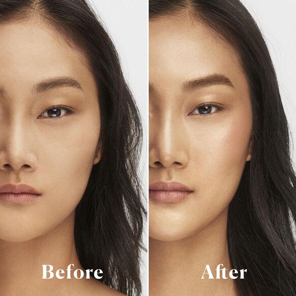 Before and after photo showcasing the luminous effect of Laura Mercier Pure Canvas Primer on skin.