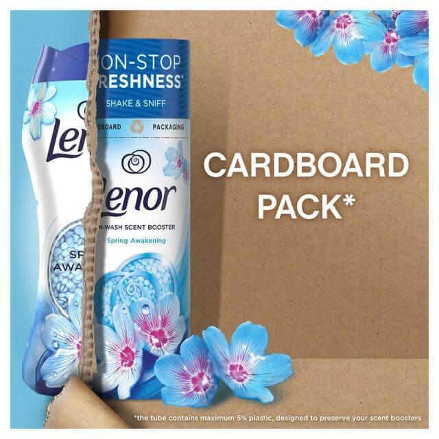 Lenor In-Wash Scent Booster - Spring Awakening in cardboard packaging with floral designs.