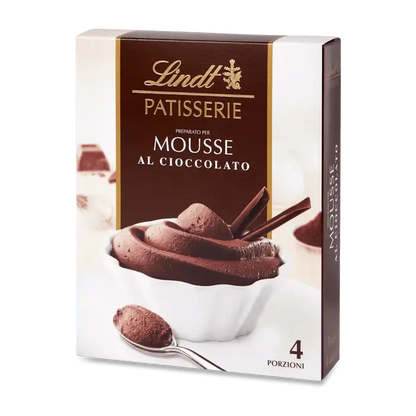 Lindt Chocolate Mousse 110g box featuring rich chocolate mousse dessert. Gluten-free and pre-order available.