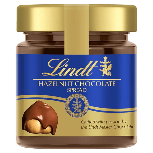 Lindt Hazelnut Chocolate Spread 200g jar, crafted by Lindt Master Chocolatier, perfect for spreads and desserts.