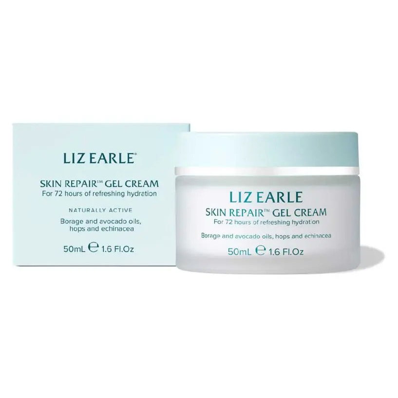 Liz Earle Skin Repair Gel Cream 50ml jar for 72 hours of refreshing hydration with borage and avocado oils.