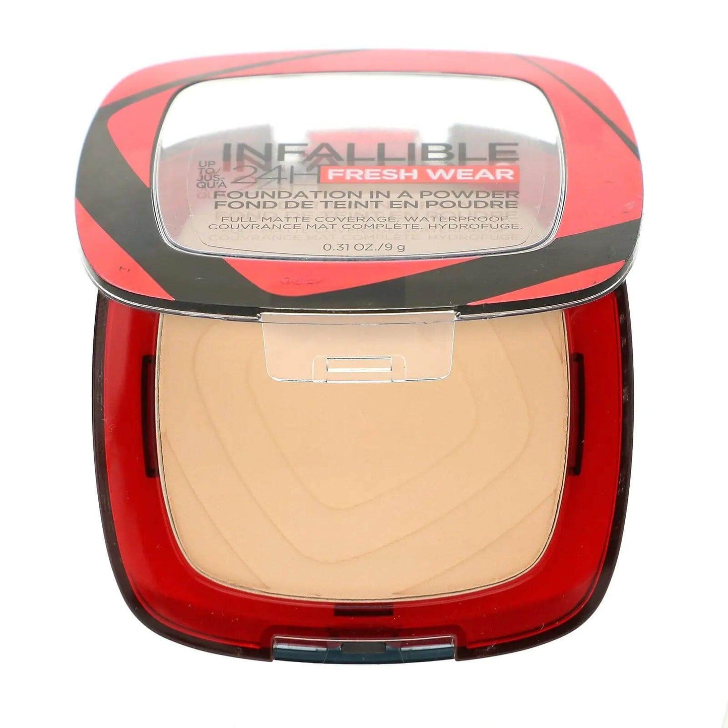 L'Oreal Infallible 24H Fresh Wear Powder Foundation in shade 120 Vanilla, providing long-lasting matte coverage and flawless skin.