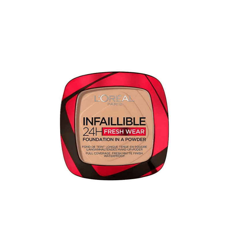 L'Oreal Infallible 24H Freshwear Face Powder in 130 True Beige for lasting matte coverage and a flawless finish.