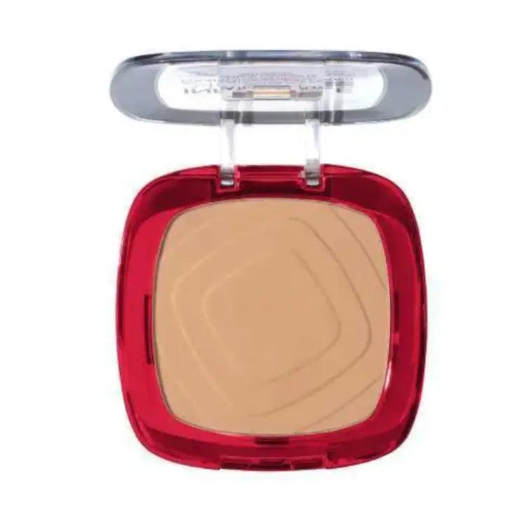 L'Oreal Infallible 24H Freshwear Face Powder in 140 Golden Beige, showcasing a smooth matte finish in a compact.