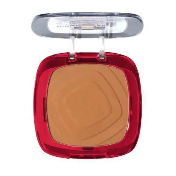 L'Oreal Infallible 24H Freshwear Face Powder in shade 330 Hazelnut, housed in a transparent compact with red case.