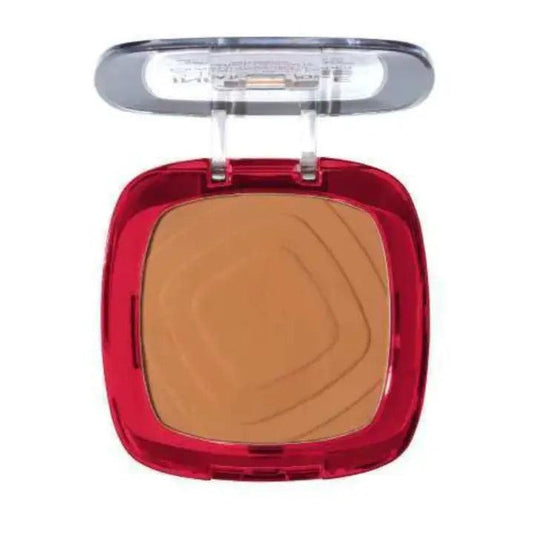 L'Oreal Infallible 24H Freshwear Face Powder in shade 330 Hazelnut, housed in a transparent compact with red case.