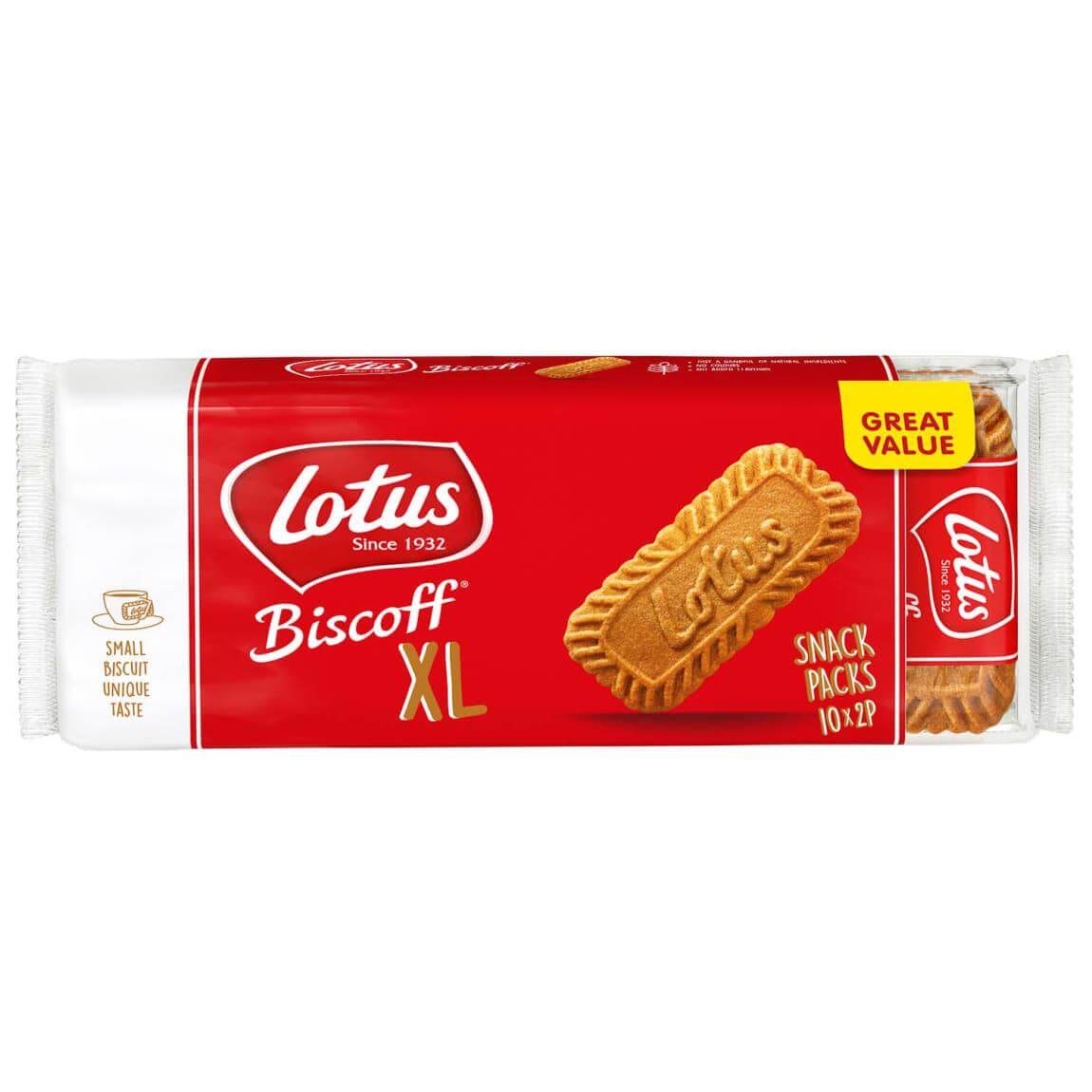 Lotus Biscoff Biscuits 250g pack featuring crunchy caramelized biscuits in snack portions, perfect for sharing.