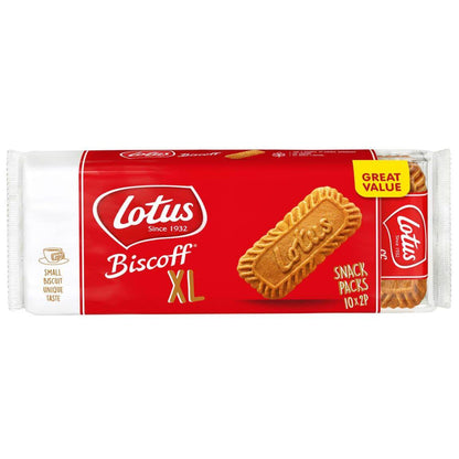 Lotus Biscoff Biscuits 250g pack featuring crunchy caramelized biscuits in snack portions, perfect for sharing.