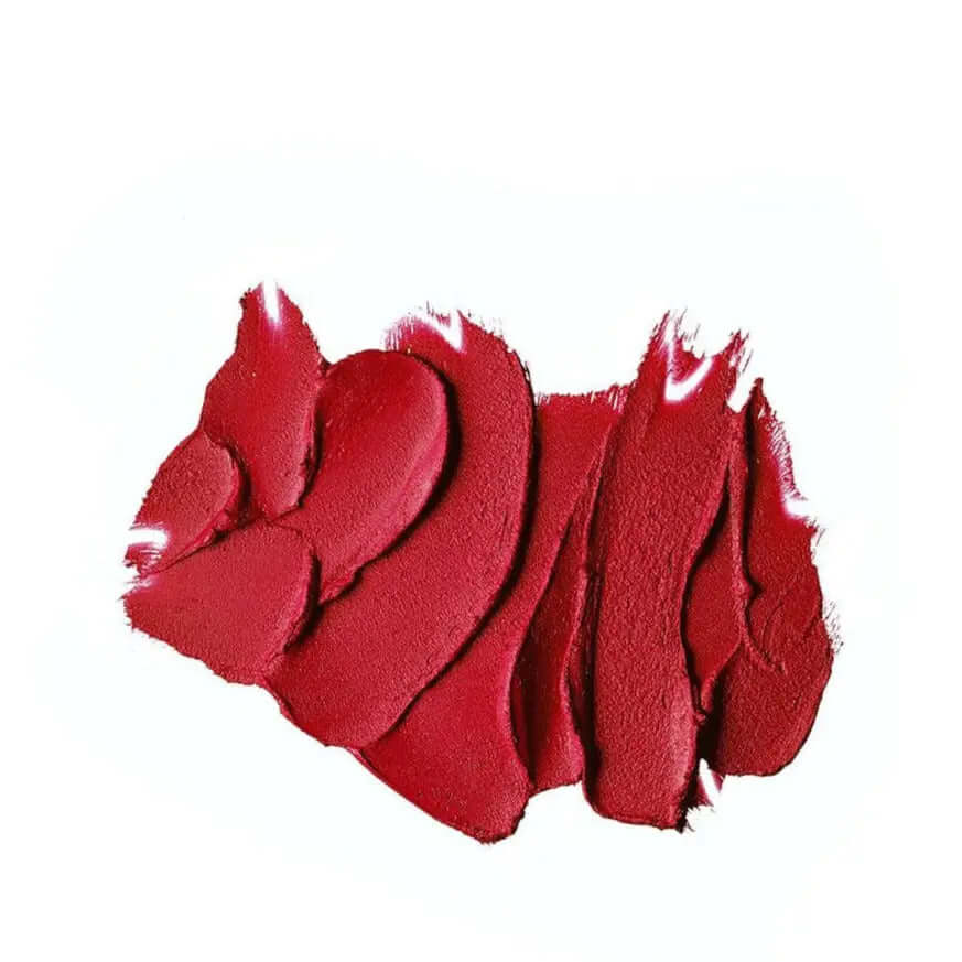 Swatches of MAC Retro Matte Lipstick in shade Ruby Woo, showcasing bold blue-red matte finish.