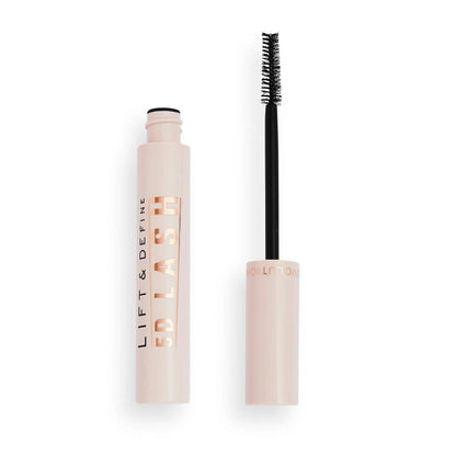 Makeup Revolution 5D Lash Mascara in jet black with a brush for extreme lash length and definition.