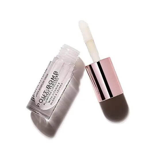 Makeup Revolution Pout Bomb Plumping Gloss, high-shine lip gloss with Vitamin E for hydration and volume.