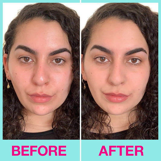 Before and after results using Maybelline Baby Skin Instant Pore Eraser Primer on smooth skin.