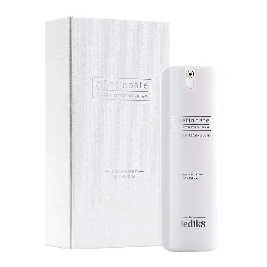 Medik8 R-retinoate Day & Night Eye Serum in packaging, 15ml, designed to reduce signs of ageing around the eyes.