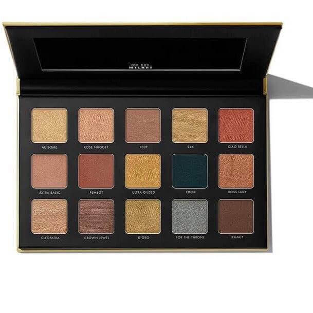 Milani Gilded Gold Palette showcasing 15 buttery matte and metallic shades, perfect for glamorous looks.