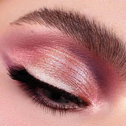 Close-up of an eye makeup look featuring pink and lilac shades from the Natasha Denona Mini Love Eyeshadow Palette.